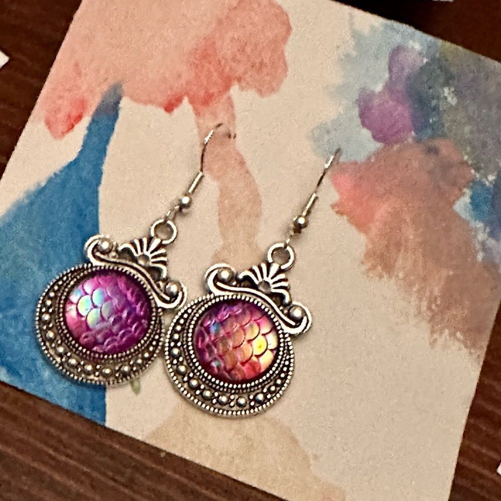 Mermaid Earrings Iridescent Scales Colorful Jewelry
